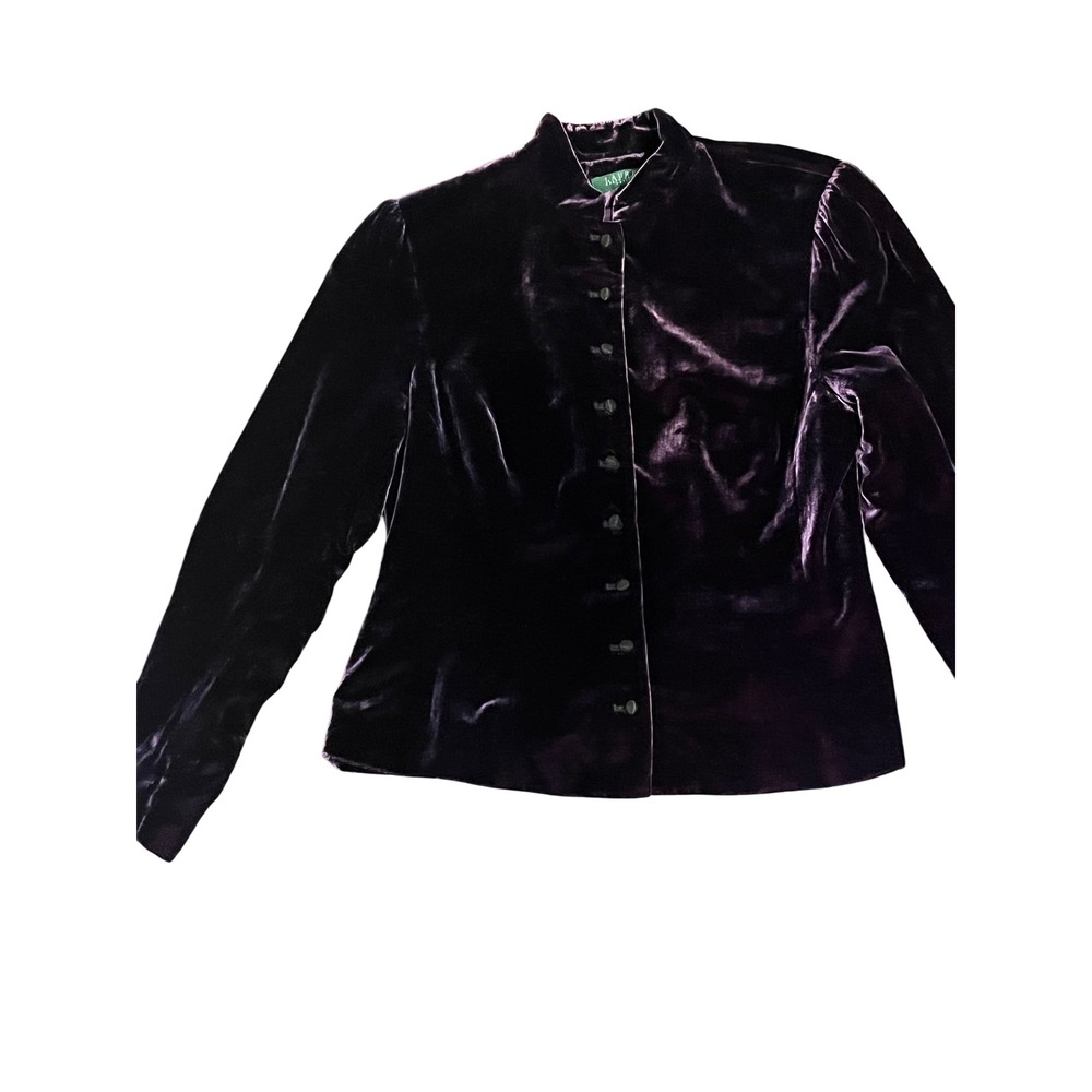 Lauren Ralph Lauren Purple Silk Blend Velvet Mandarin Collar Equestrian Blazer